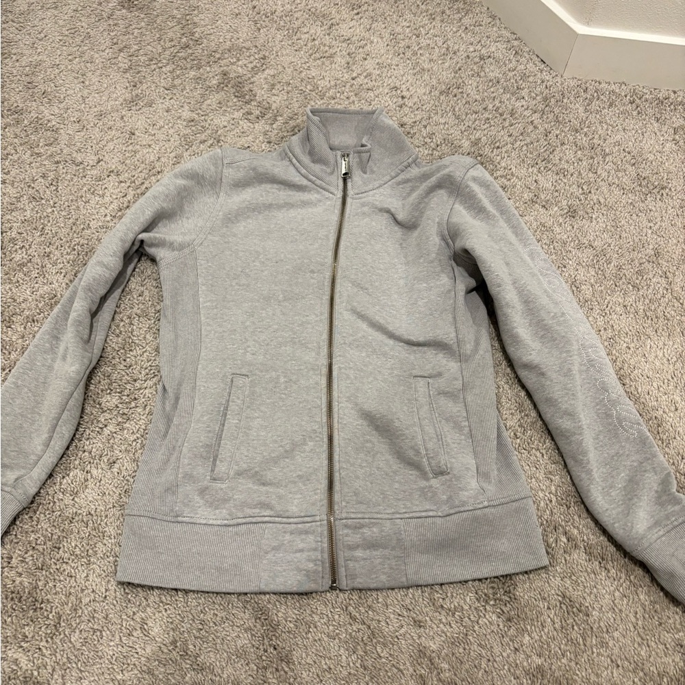 Carhartt medium Gray Zip-Up Jacket women’s embroidered sleeve